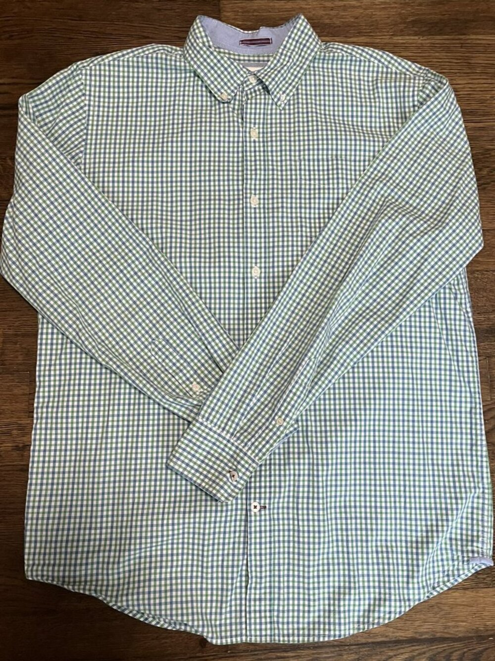 Johnston & Murphy Men's Large Gingham Button-Down Shirt – Green/Blue/White